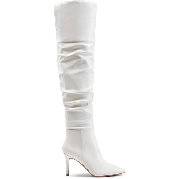 Women's Over The Knee High Heel White-Pu Boots Thigh High Pointed Toe Stiletto - Picture 2 of 7
